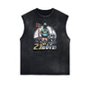 Sleeveless Frayed Edge Gangsta Pattern Tee