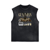 Sleeveless Frayed Edge Gangsta Pattern Tee