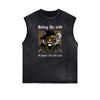 Sleeveless Frayed Edge Gangsta Pattern Tee