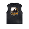 Sleeveless Frayed Edge Gangsta Pattern Tee