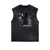 Sleeveless Frayed Edge Gangsta Pattern Tee