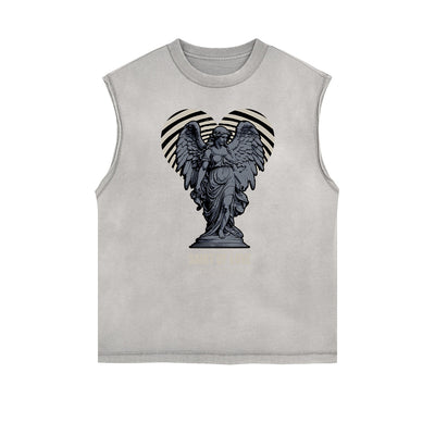 Faded Sleeveless Celestial & Angel Statue T Shirt