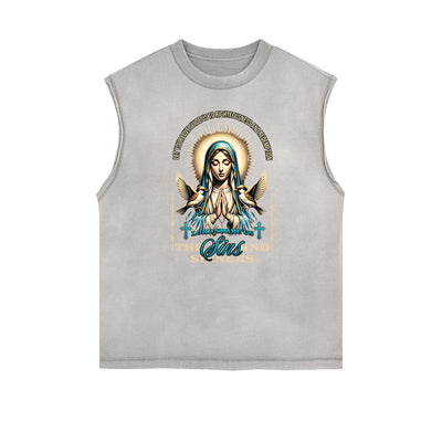 Faded Sleeveless Celestial & Angel Statue T Shirt