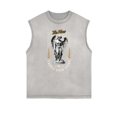 Faded Sleeveless Celestial & Angel Statue T Shirt