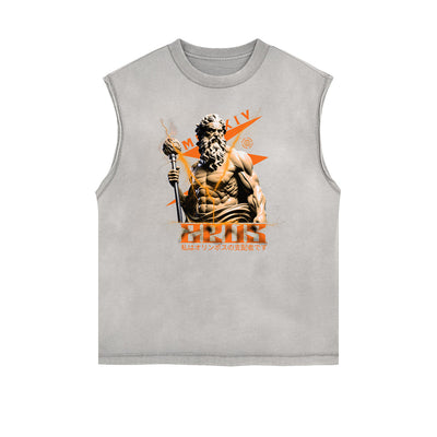 Faded Frayed Zeus Graphic Sleeveless Tee