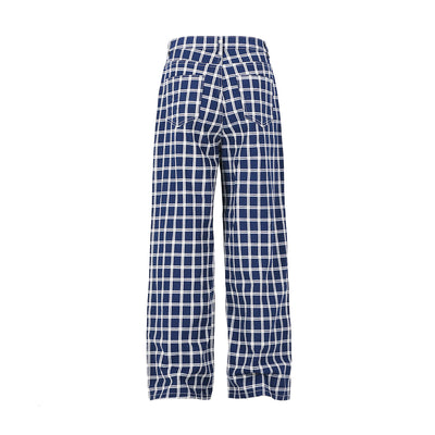 Unisex Straight Leg Plaid Trousers