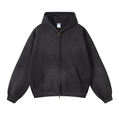 Distressed Double Slider Zip Hoodie
