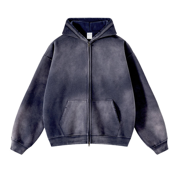 Women's Distressed Double Slider Zip Hoodie-INNBLAC