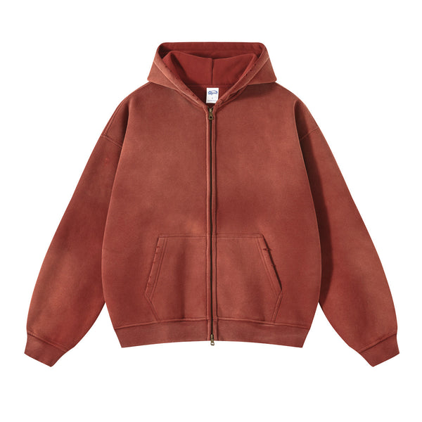 Women's Distressed Double Slider Zip Hoodie-INNBLAC