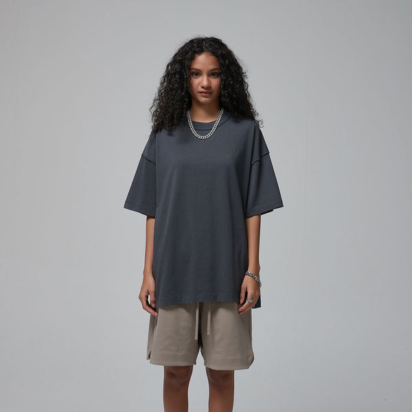 Women's Distressed Edge Reverse Stitch Oversized Tee 7oz-INNBLAC