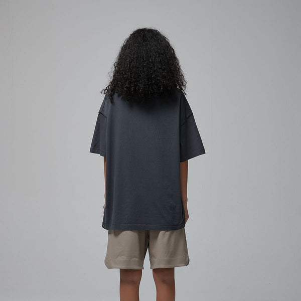 Women's Distressed Edge Reverse Stitch Oversized Tee 7oz-INNBLAC