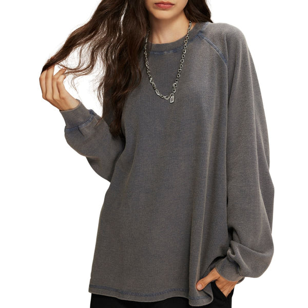 Women's Heavyweight Waffle-knit Long Sleeve T Shirt-INNBLAC