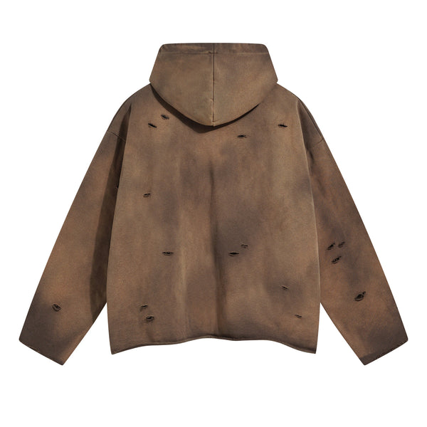 Acid Washed Ripped Hoodie-INNBLAC