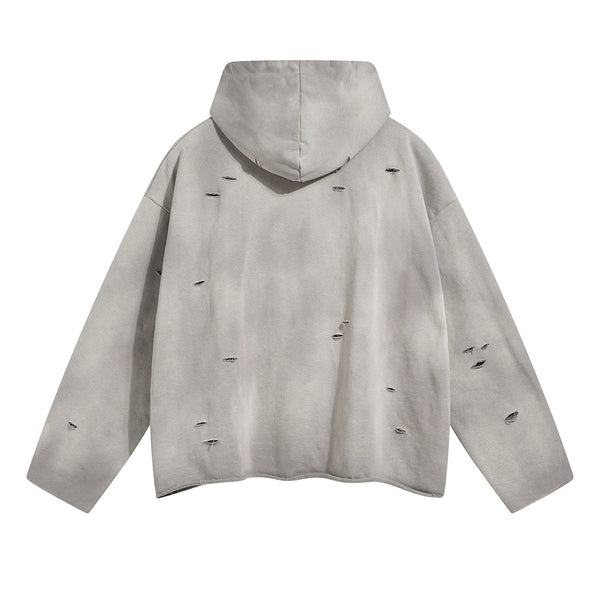 Acid Washed Ripped Hoodie-INNBLAC