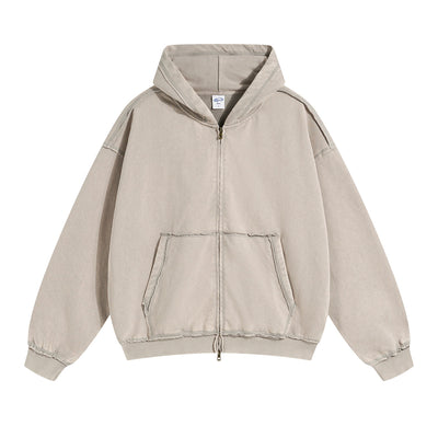 Stone Washed Double Slider Zip Hoodie-INNBLAC