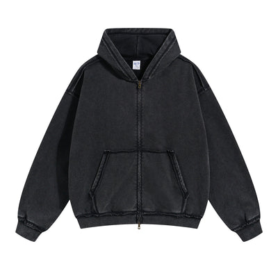 Stone Washed Double Slider Zip Hoodie-INNBLAC