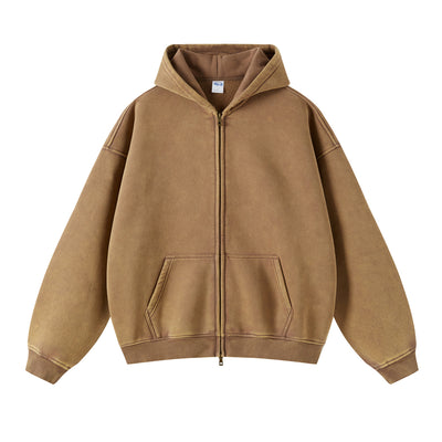 Washed Double Slider Zip Hoodie