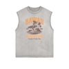 Distressed Sleeveless Summer Vacation Pattern Tee