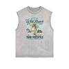 Distressed Sleeveless Summer Vacation Pattern Tee