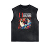 Distressed Sleeveless Japanese Ukiyo Pattern Tee