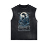 Distressed Sleeveless Japanese Ukiyo Pattern Tee