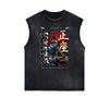 Distressed Sleeveless Japanese Ukiyo Pattern Tee