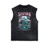 Distressed Sleeveless Japanese Ukiyo Pattern Tee