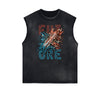 Distressed Sleeveless Sci-Fi & Futurism Pattern Tee