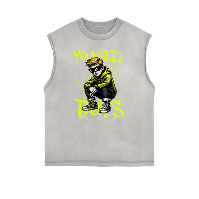 Distressed Sleeveless Street Fashion Pattern Tee