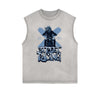 Distressed Sleeveless Street Fashion Pattern Tee