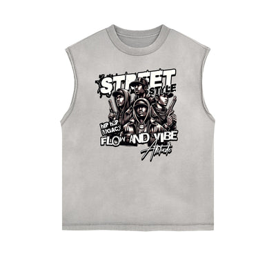 Distressed Sleeveless Street Fashion Pattern Tee