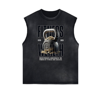 Distressed Sleeveless Fitness Pattern Tee