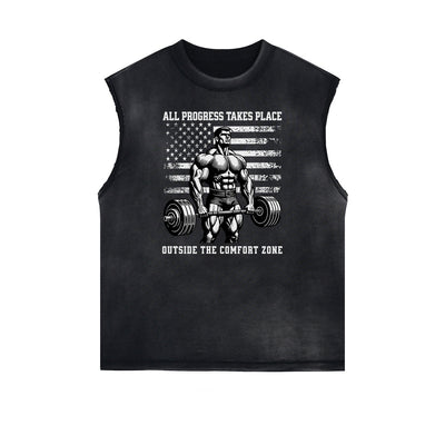 Distressed Sleeveless Fitness Pattern Tee