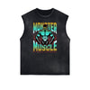 Distressed Sleeveless Fitness Pattern Tee