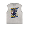 Retro Sporty Style Distressed Sleeveless Pattern Tee