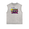 Distressed Sleeveless Graffiti Style Pattern Tee