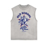 Retro Sporty Style Distressed Sleeveless Pattern Tee