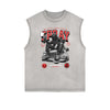Distressed Sleeveless Graffiti Style Pattern Tee