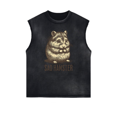 Distressed Sleeveless Playful Cartoon Pattern Tee