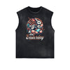 Distressed Sleeveless Playful Cartoon Pattern Tee