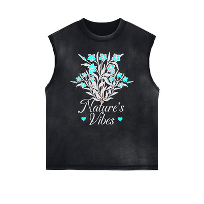 Distressed Sleeveless Playful Cartoon Pattern Tee