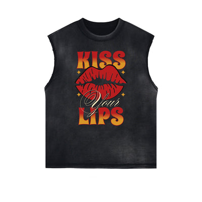 Distressed Sleeveless Playful Cartoon Pattern Tee