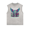 Distressed Sleeveless Fallen Angel Pattern Tee