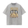 Stone Wash Fallen Angel Pattern T Shirt