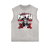 Distressed Sleeveless Fallen Angel Pattern Tee