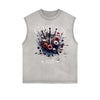 Distressed Sleeveless Floral Pattern Tee