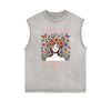 Distressed Sleeveless Floral Pattern Tee