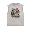 Distressed Sleeveless Floral Pattern Tee