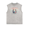 Distressed Sleeveless Floral Pattern Tee