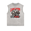 Distressed Sleeveless Gangster Style Pattern Tee